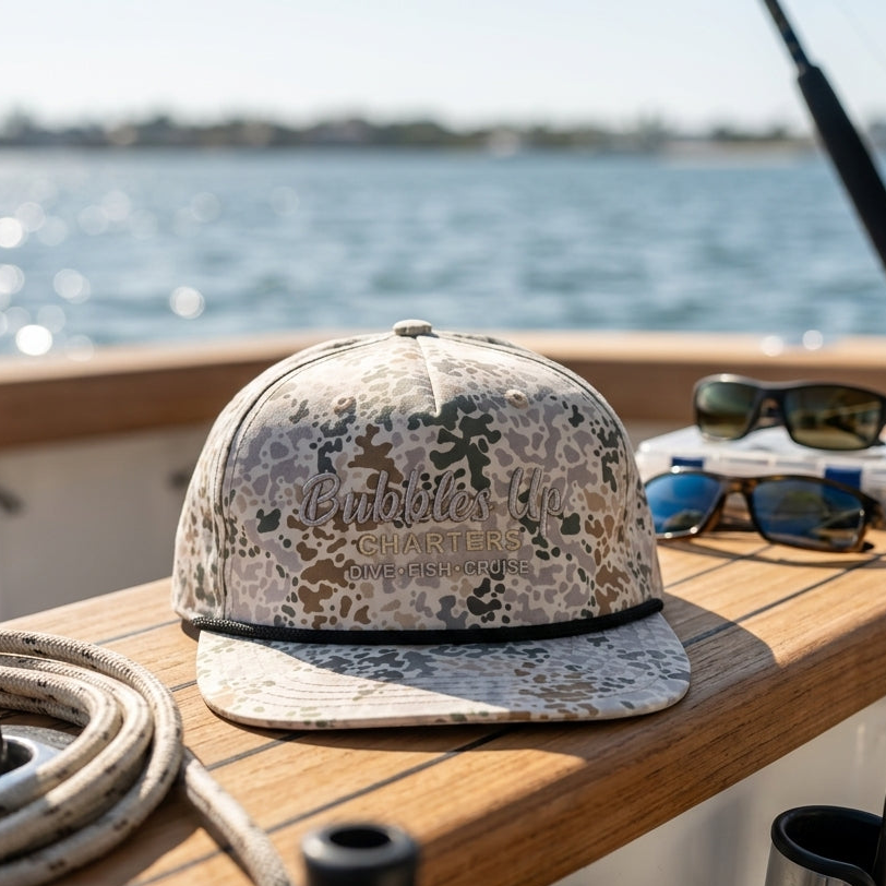 Beige Camo Brim Rope Bubbles Up Hat